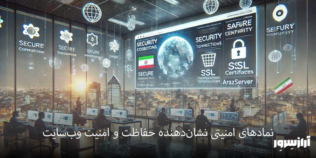 نمادهای امنیتی نشان‌دهنده حفاظت و امنیت وب‌سایت